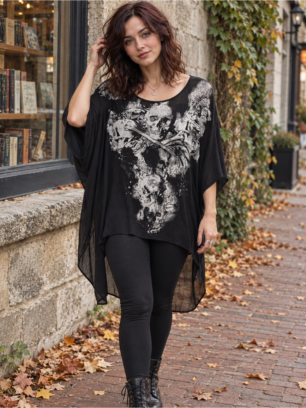 Z&I 2010s Skull Print Oversized High-Low Top Large
